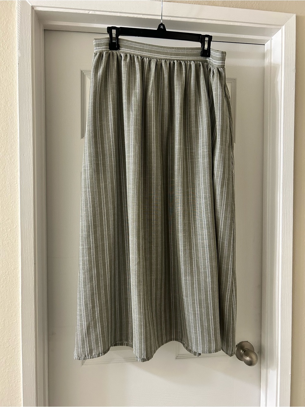 Max Studio Olive Green Striped Maxi Skirt
